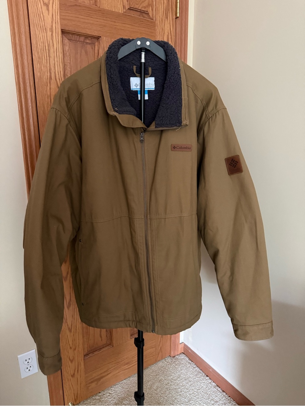Columbia Olive Brown Jacket with Black Sherpa Collar